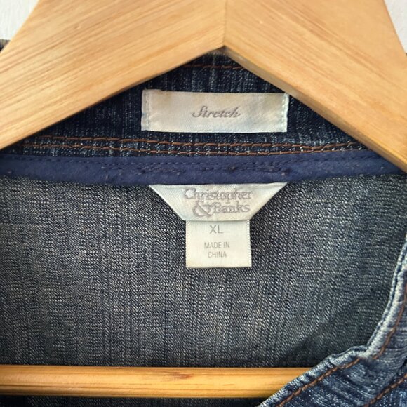Christopher & Banks Denim Jacket Womens XL Stretch Rhinestones Button Front - Picture 4 of 8